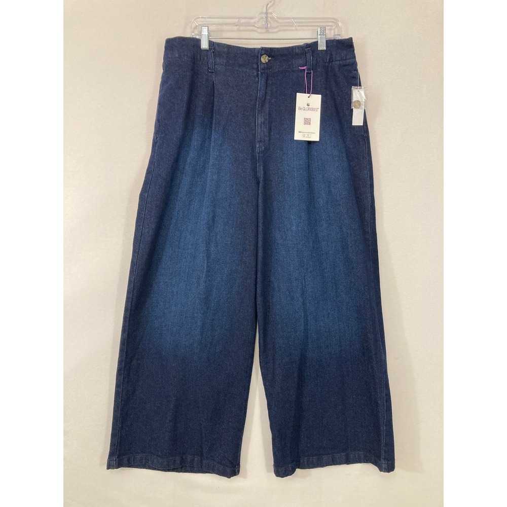 New Gloria‎ Vanderbilt Wide Leg Ankle Jeans size 14 Pleated Stretch High Rise